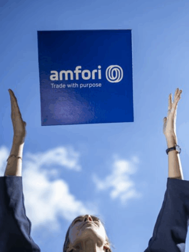 una persona lanzando un cubo con el logotipo de amfori al cielo