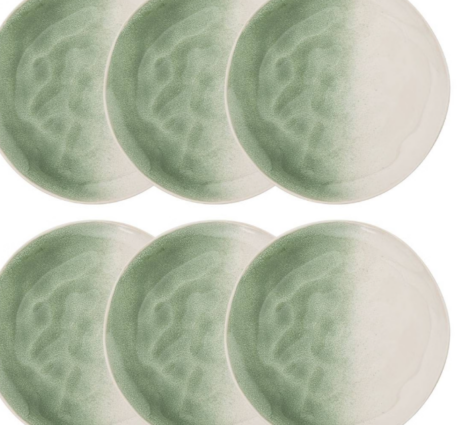 set of small white and green plates