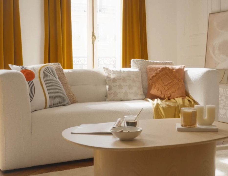 vignette article, salon atmosphera, ton blanc, écru et terracotta