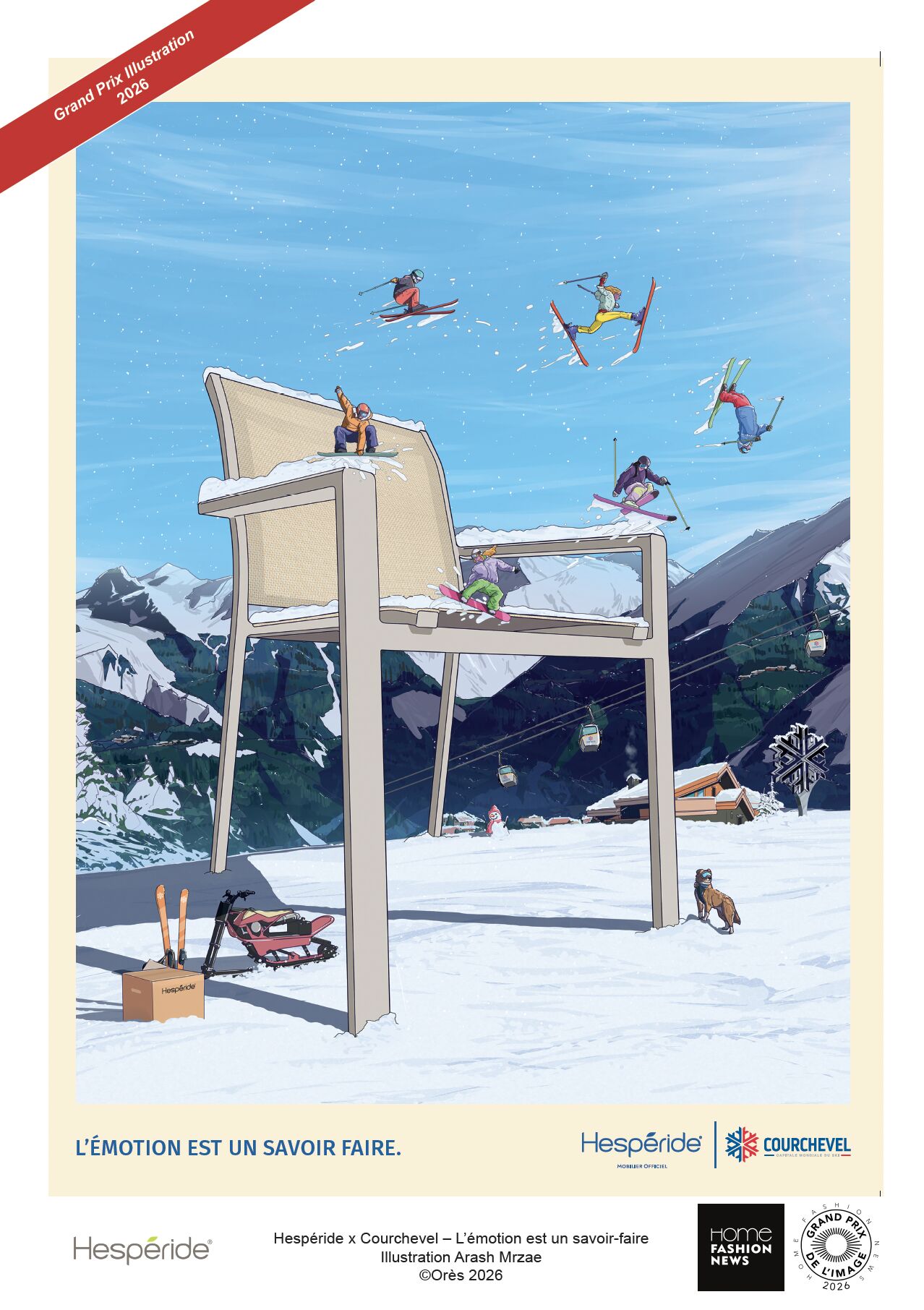 L’illustration Hespéride x Courchevel, récompensée par le Grand Prix de l’Image 2026 de Home Fashion News, met en scène l’univers de la marque autour de l’émotion et de l’art de vivre outdoor.